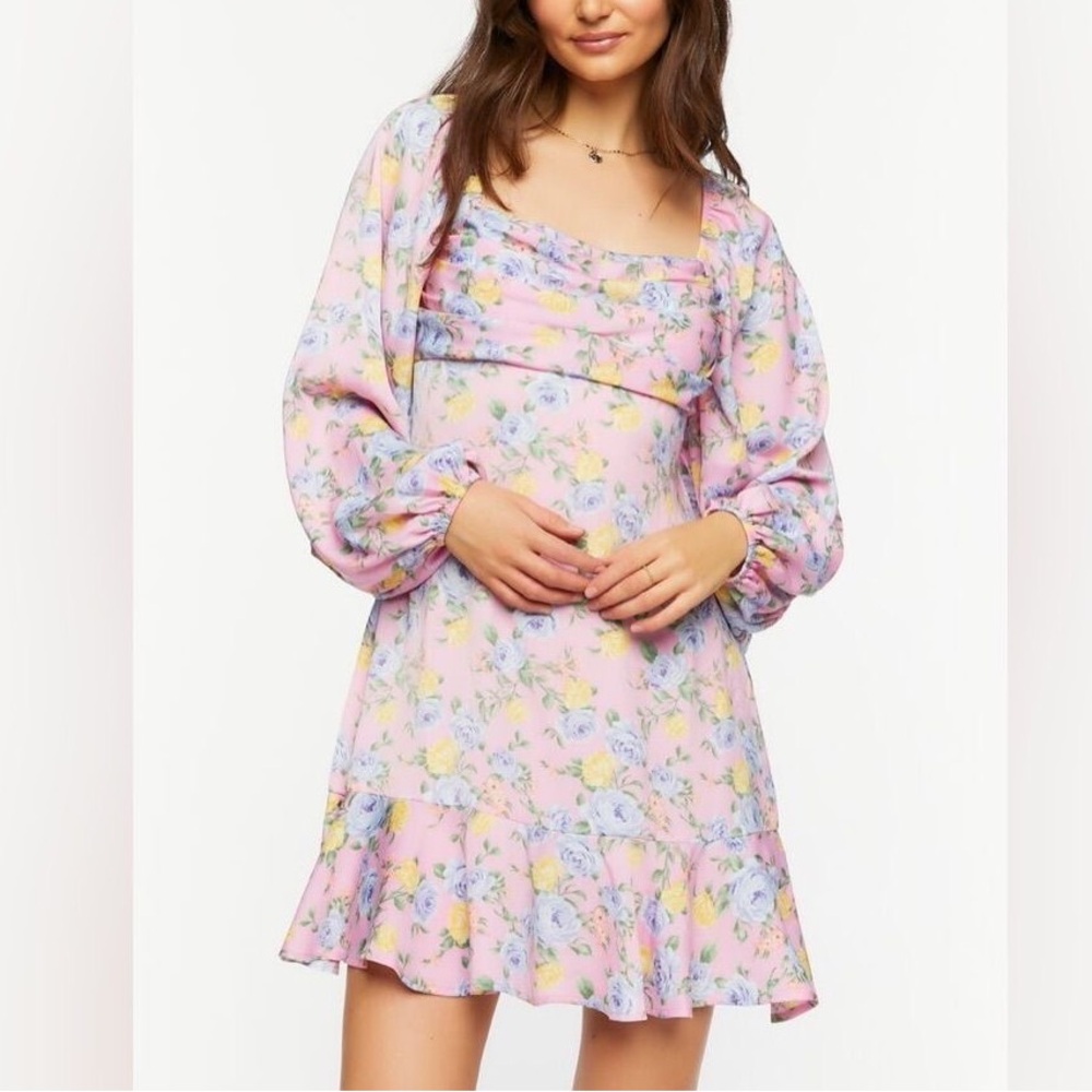 Rose Print Flounce Mini Dress